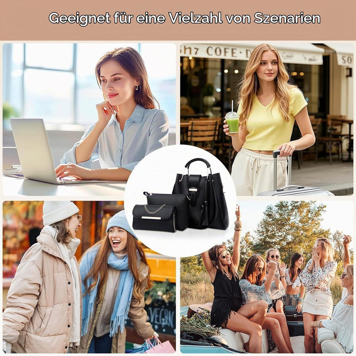 NICOLE &amp; DORIS Damen Handtaschen 3 Stück Taschen für Damen Kette Tasche Top-Griffe Schultertaschen P