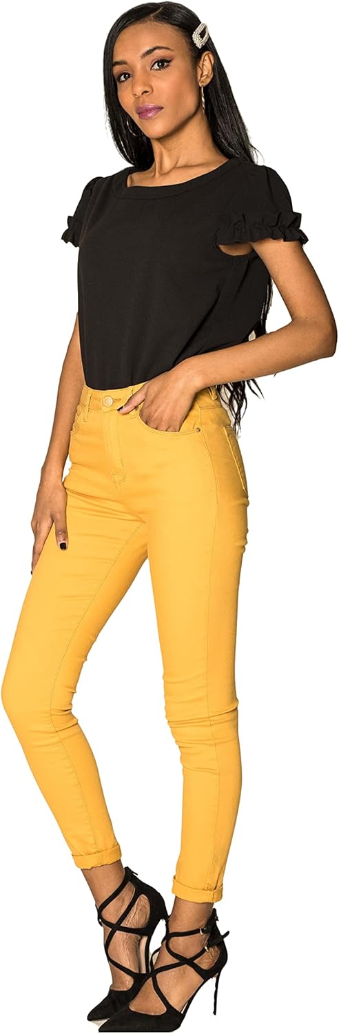 Nina Carter P109 Damen Skinny Fit Jeans High Waist Slim Hose Figurbetonte Stretch Jeanshose XS (Senf