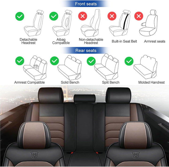 Auto Sitzbezüge Set für Mercede A Klasse, 5 Stück Sitzbezug Auto Set Rücksitz Leder Vordersitze Atmu