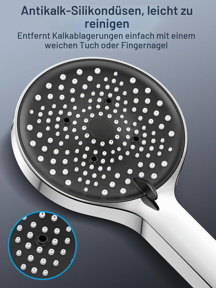 YEAUPE Duschkopf, Hochdruck, 130 mm, grosser Duschkopf, 6 Modi, druckverstärkend, Handbrause für nie