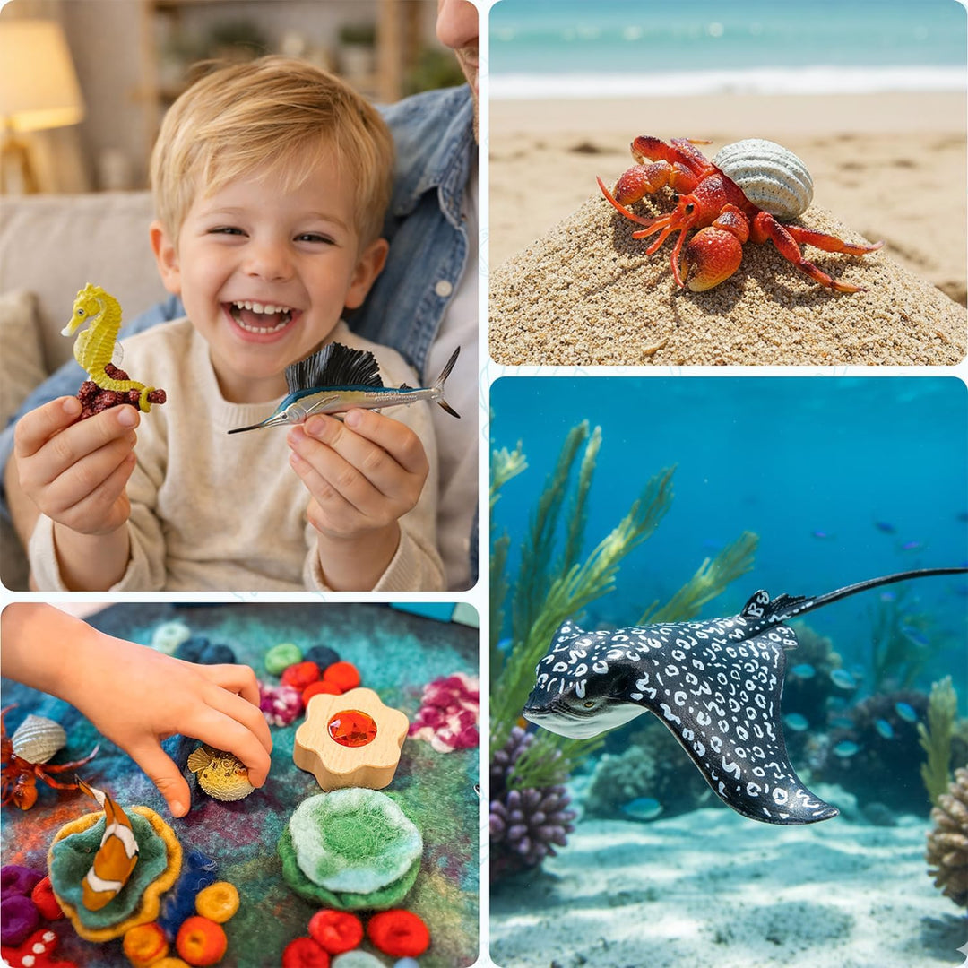 TOYMANY 16 Stück Meerestierfigurenset Ocean Spielfiguren Spielzeug 16Stück Meerestiere, 16Stück Meer
