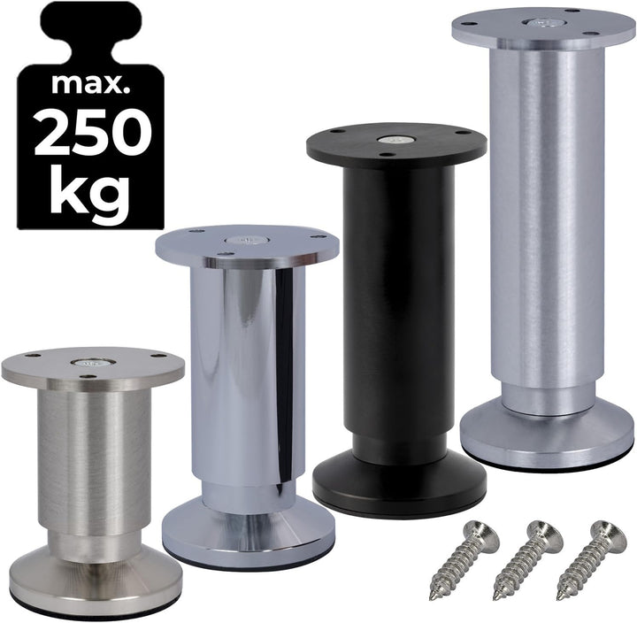 4er SET Möbelfüsse Sofafuss Möbelbeine| ALUMINIUM gebürstet | Höhe 20 cm |Ø 38 mm|stabile Ausführung