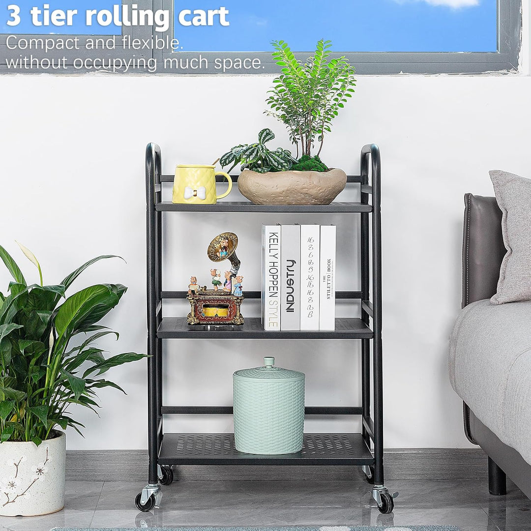 HDANI Rollwagen mit 3 Ebenen,robuster multifunktionaler Metallrahmen,unterstützt 10 kg pro Ebene,Rol