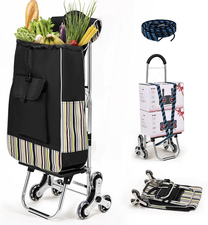 Einkaufstrolley Treppensteiger mit 3 Räder - 32 Liter - mit Kühlfach - Abnehmbarer Tasche - 30kg Lad