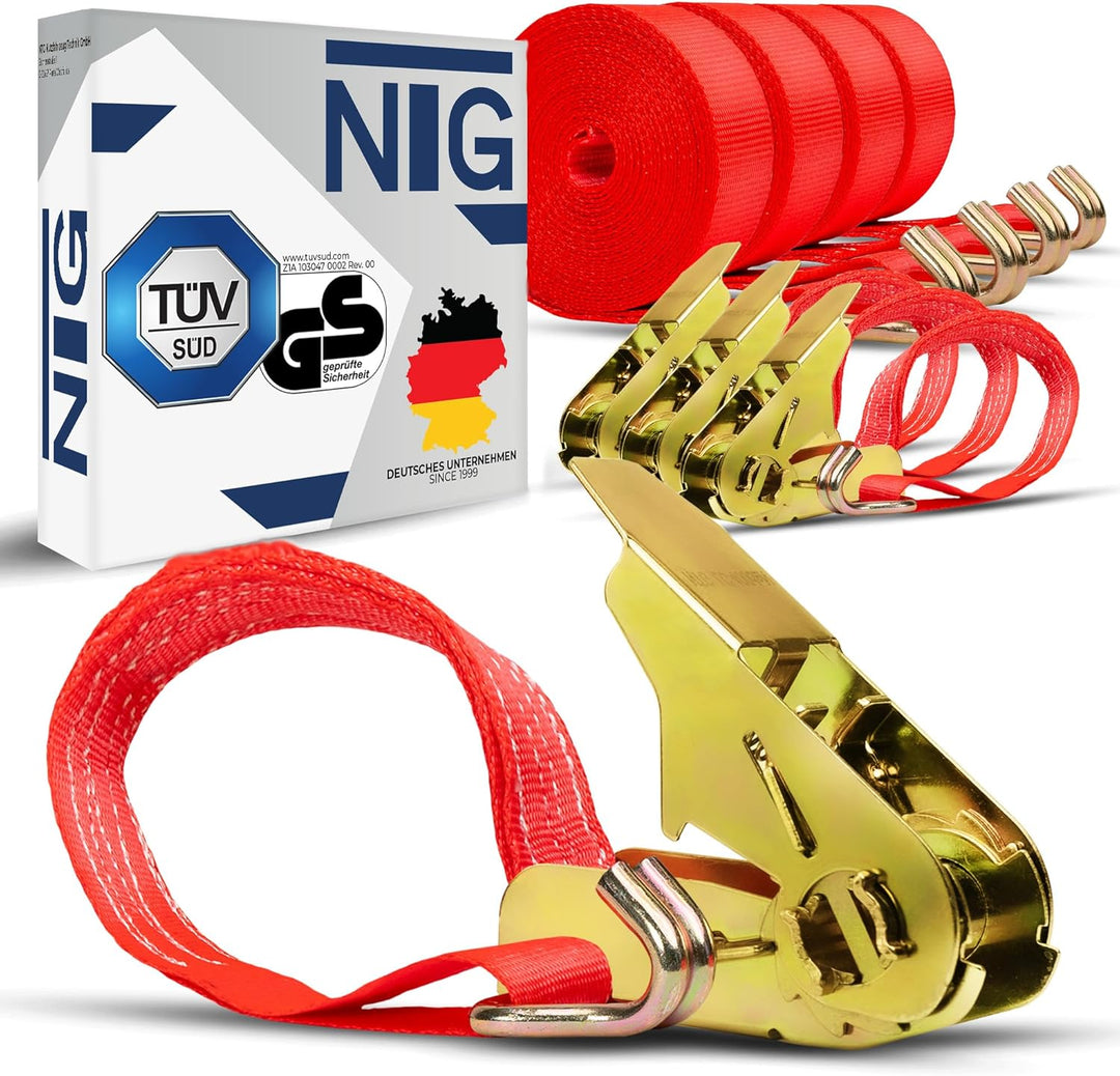 Spanngurte mit Ratsche (10 Stück) TÜV/GS geprüft | 800 kg 6m | zweiteilig mit Haken | Ratschengurt |