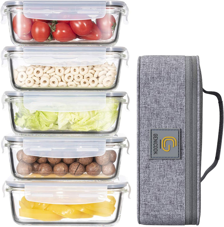GENICOOK Lunchbox Bento Brotdose mit Lunchtasche/Brotzeitdose Frischhaltedosen Glas perfekt für Meal