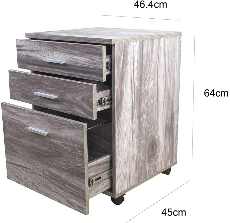 BAKAJI Kommode Schreibtisch Druckerschrank aus MDF-Holz mit 3 Schubladen und 4 drehbaren Rädern, mod