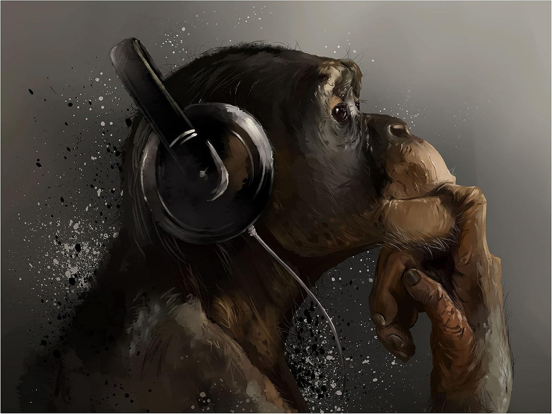 wandmotiv24 Deko Wandbild aus Acrylglas, Grösse 40x30cm, Querformat, AFFE mit Kopfhörer, Headset, Mu