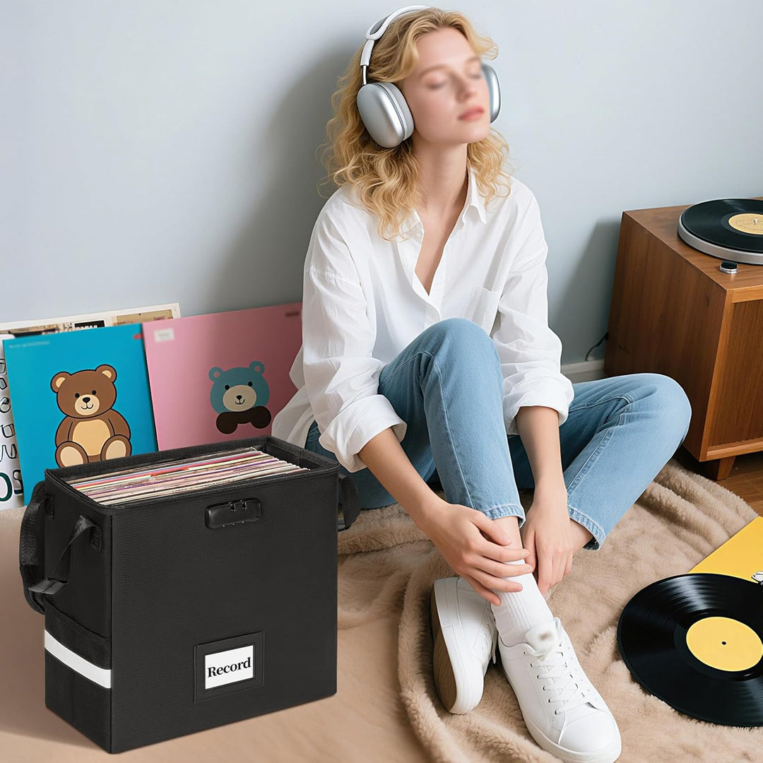 Feuerfeste Vinyl-Schallplatten-Aufbewahrungsbox mit Schloss, wasserfeste Klappbare LP-Schallplatten-