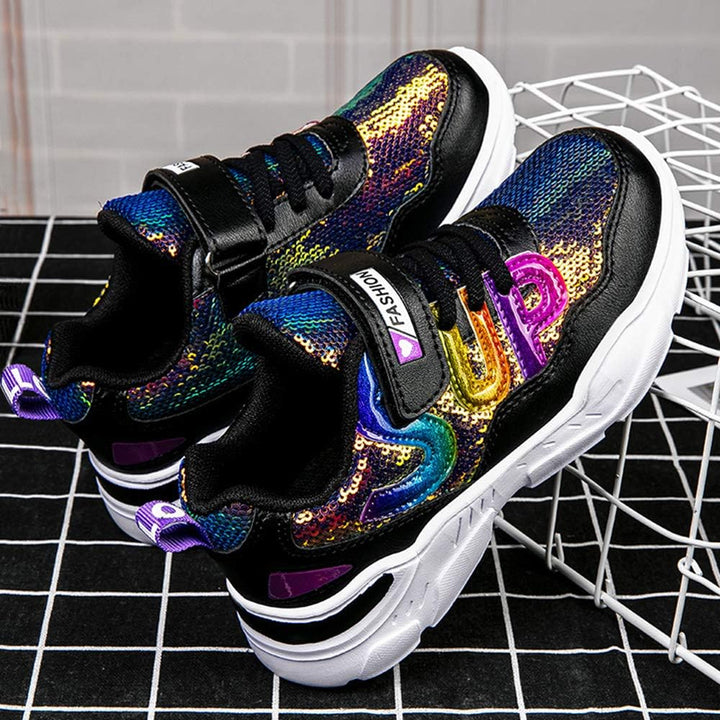 HSNA Mädchen Turnschuhe Sparkle Scales Sneaker Kinderschuhe mit Klettverschluss(28-38 EU), 26 EU Sch