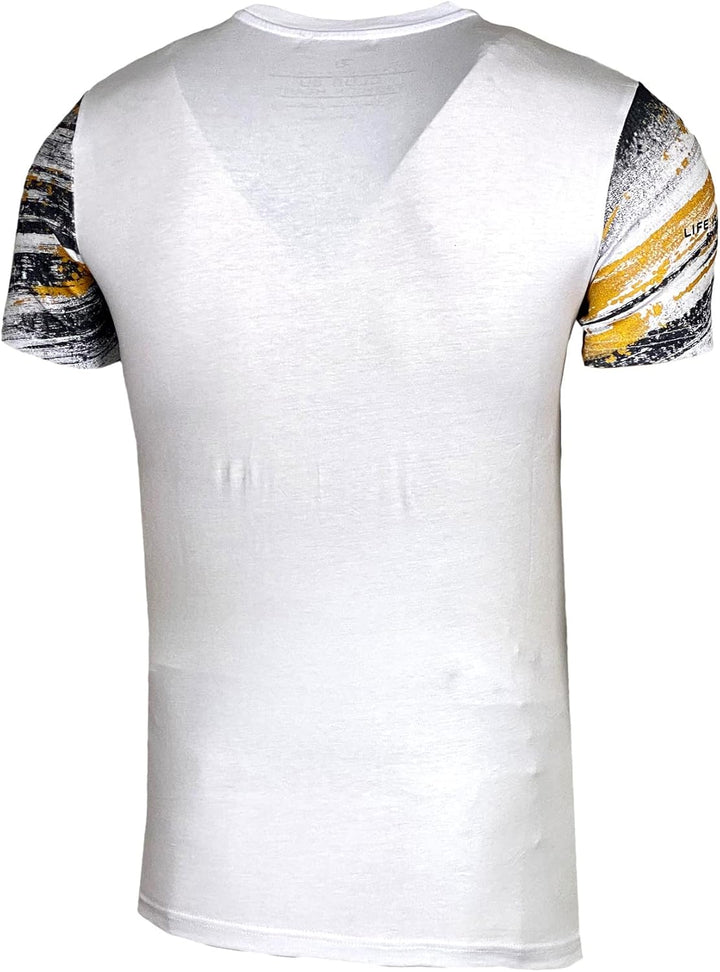 Herren Rundhals Vintage T-Shirt Kurzarm Slim Fit Design Fashion Top Print Shirt B-2778 M Weiss, M We