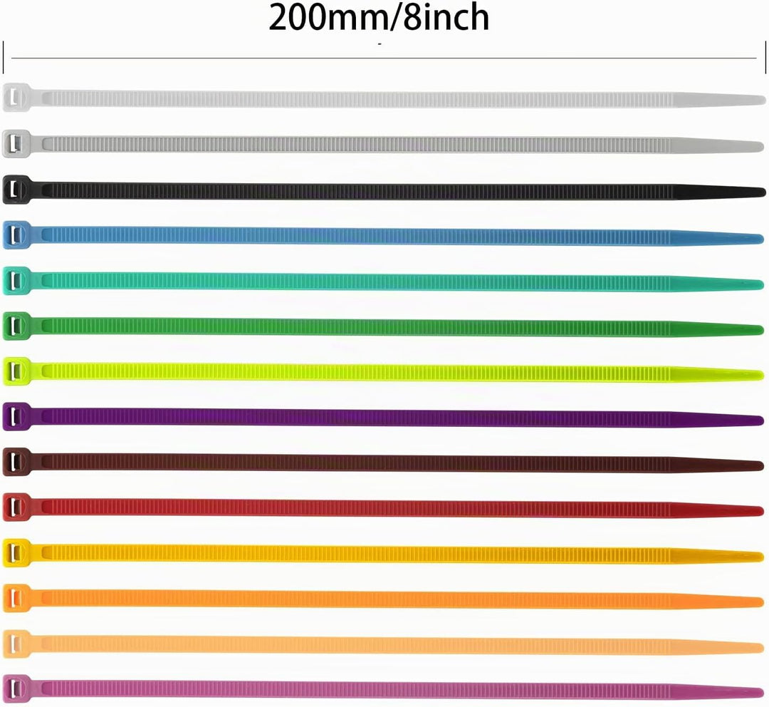 XINGO 1200 Stück Farbige Kabelbinder, 200mm x 4.8mm Kabelbinder farbig bunt, 12 Verschiedene Farbtön