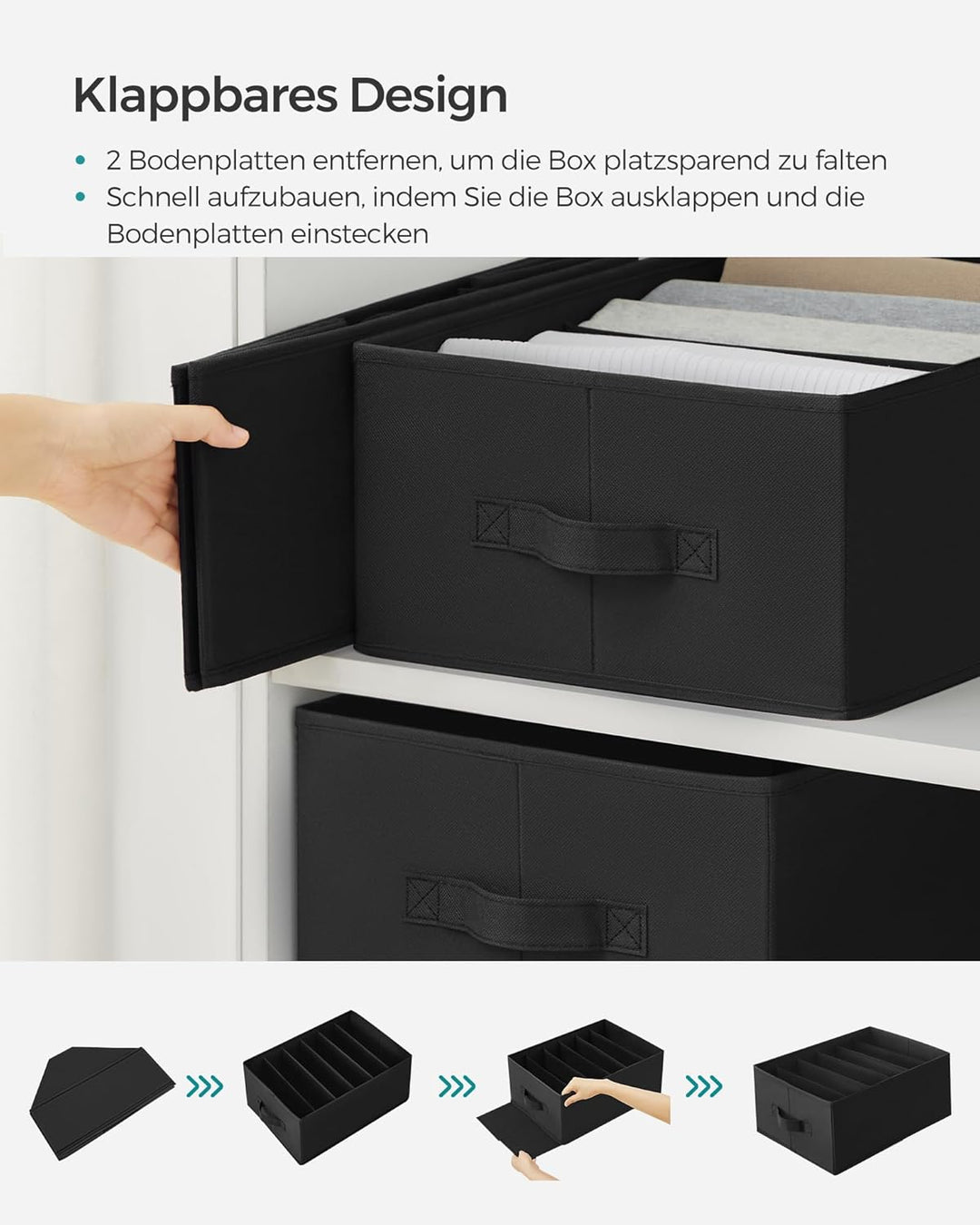 SONGMICS Kleiderschrank-Organizer 4er Set, Aufbewahrungsbox 6 Fächer, Schubladen-Ordnungssystem, Ord