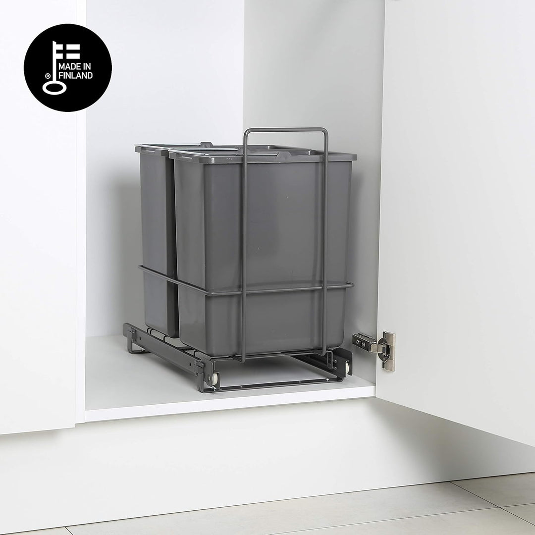 LM 62/2 Einbau Mülleimer ausziehbar mit 2x10L Abfalleimer Korbauszug Anthrazit 25,8x41,4x39,5 cm - a
