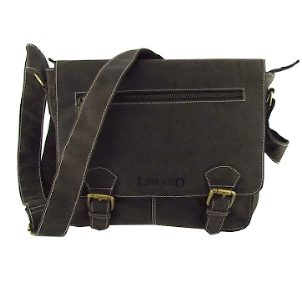 Lozano Lehrertasche Schultertasche Aktentasche Büffelleder Antik Optik geöltes Leder braun