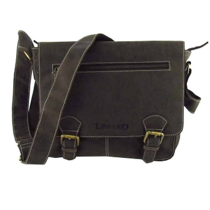 Lozano Lehrertasche Schultertasche Aktentasche Büffelleder Antik Optik geöltes Leder braun
