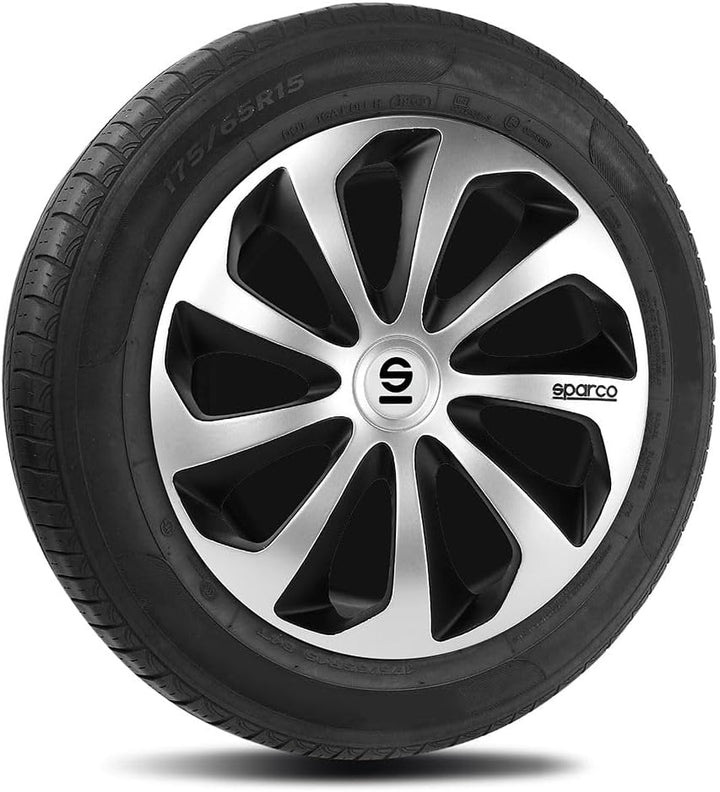 SPARCO SPC1673SVBK Sicilia Wheel Covers, Silver/Black, Set of 4, 16" SICILIA 16 zoll SCHWARZ/SILBER,