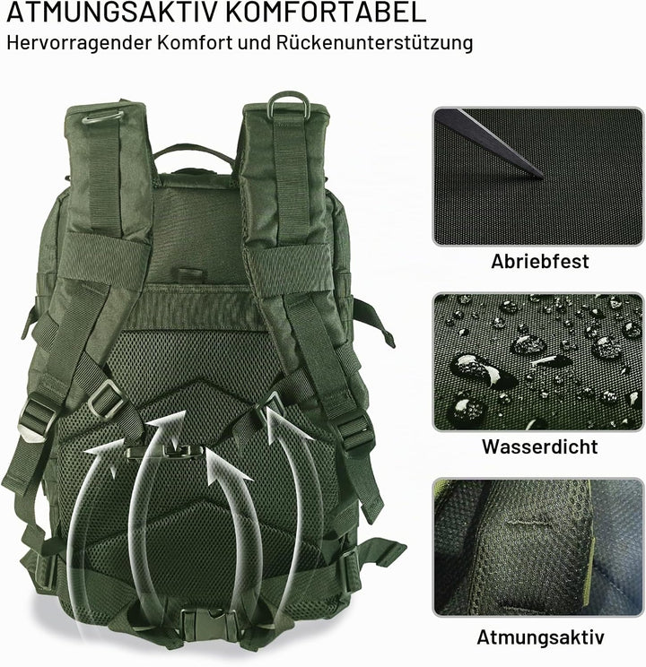 Militär Rucksack Herren,45L Gross Rucksack Wasserdicht Outdoor Assault Survival Wanderrucksack Herre