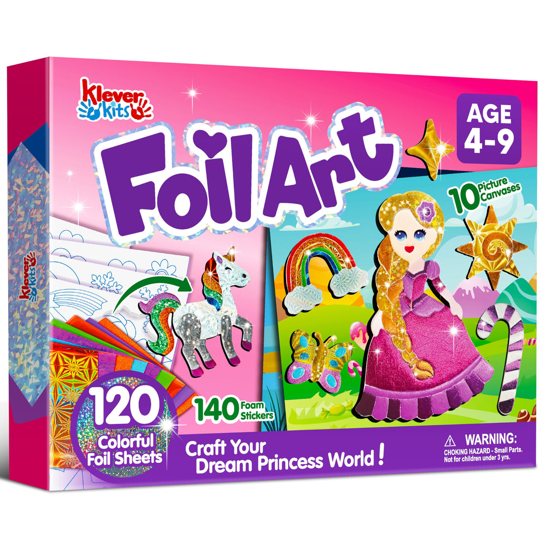 Klever Kits Prinzessinnen-Folienkunst-Set für Kinder – Bastelbedarf, sauberes Malen, Folien-Schaumst