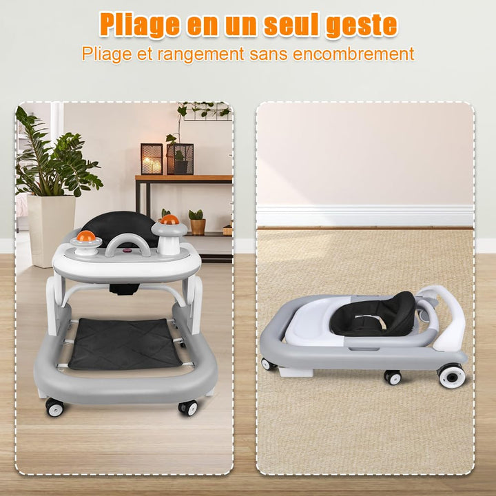 OHMG Babywalker Lauflernwagen, 5 in 1, Lauflernwagen, Wippfunktion, Babywippe mit Rollen, Licht, Mus