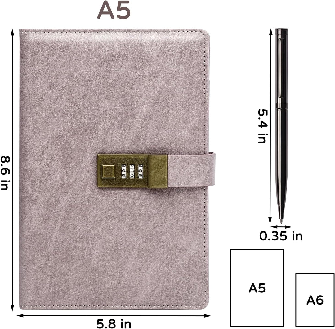 WEMATE Tagebuch mit Schloss, A5 PU Leder Journal mit Schloss 240 Seiten, Vintage Lock Journal mit St