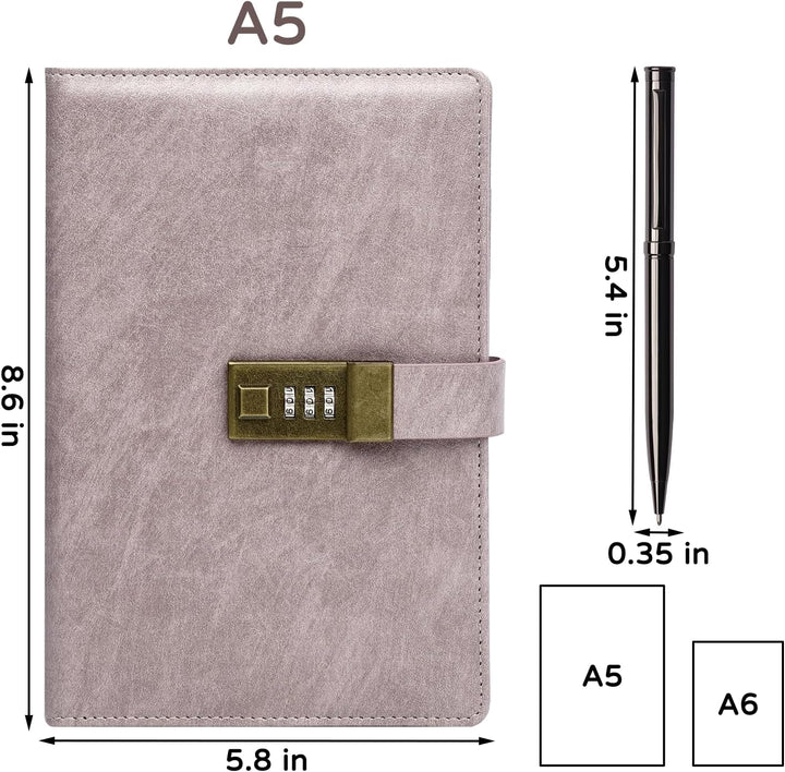WEMATE Tagebuch mit Schloss, A5 PU Leder Journal mit Schloss 240 Seiten, Vintage Lock Journal mit St