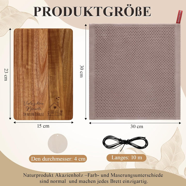 Xuniea Einweihungsgeschenk 23 x 15 cm Holz Frühstücksbrett Baumwolle Küchentuch Neues Zuhause Gesche