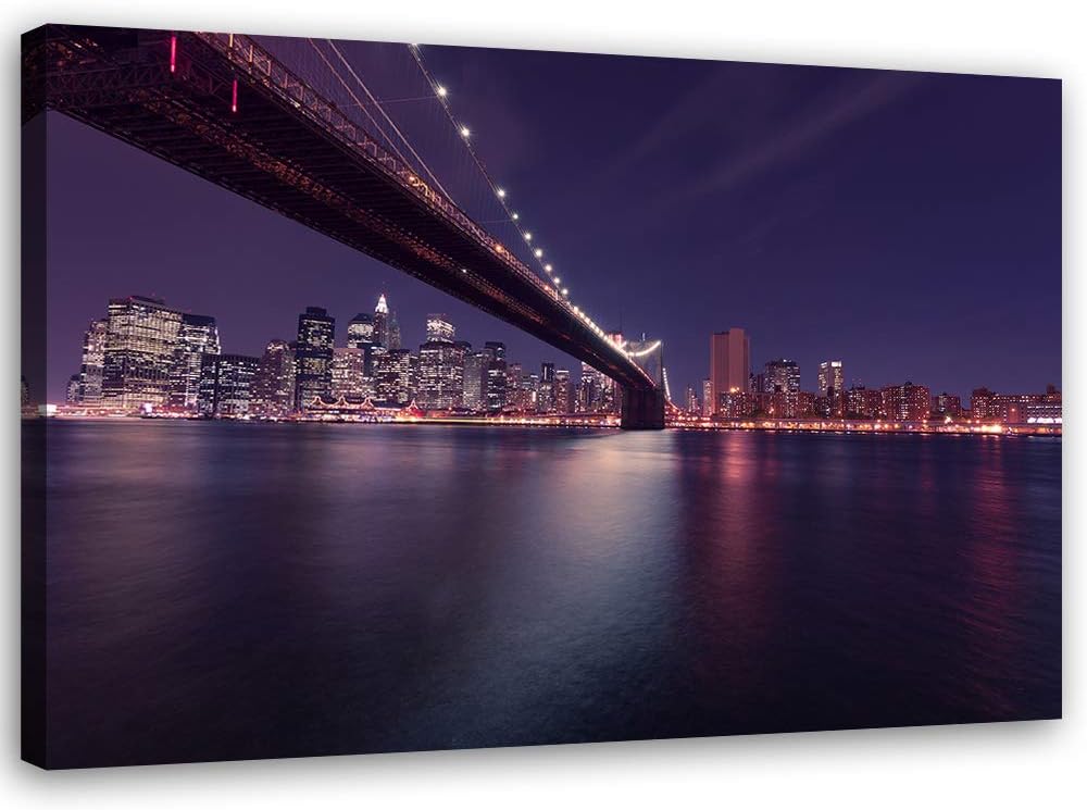 Feeby Bild auf Leinwand Brooklyn Bridge Kunstdruck Architektur Violett 80x60 cm Leinwandbild 80x60 c
