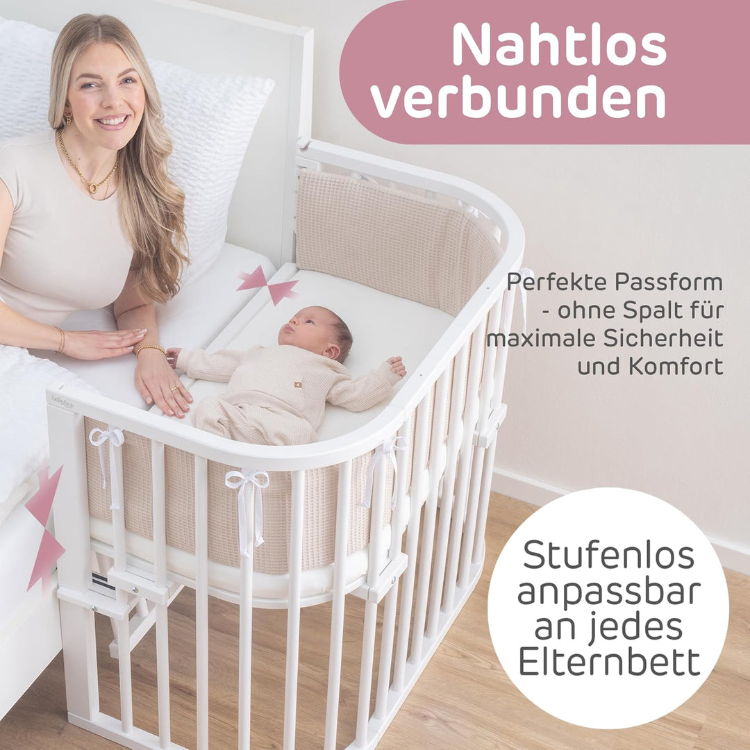 babybay Maxi Comfort Plus Beistellbett & Stubenwagen aus massivem Buchenholz/Zustellbett mit Verschl