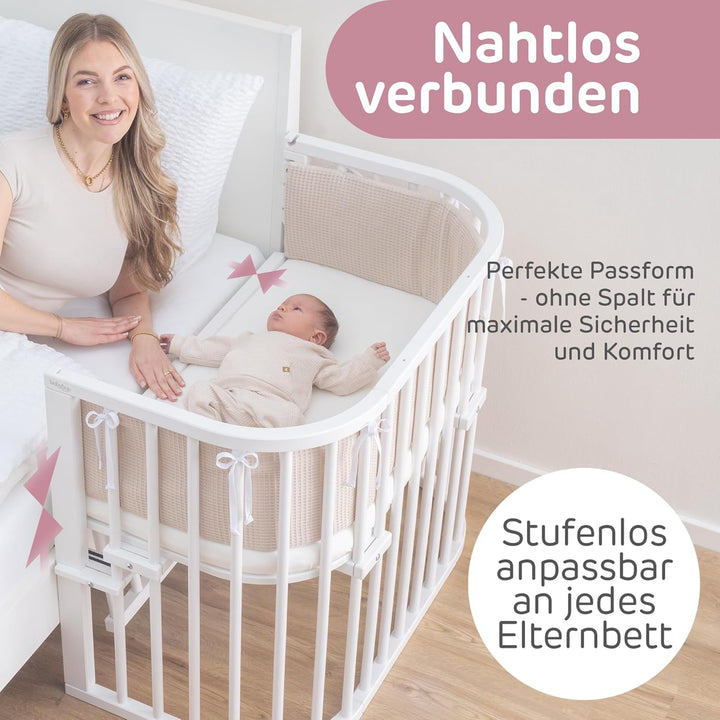 babybay Maxi Comfort Plus Beistellbett & Stubenwagen aus massivem Buchenholz/Zustellbett mit Verschl