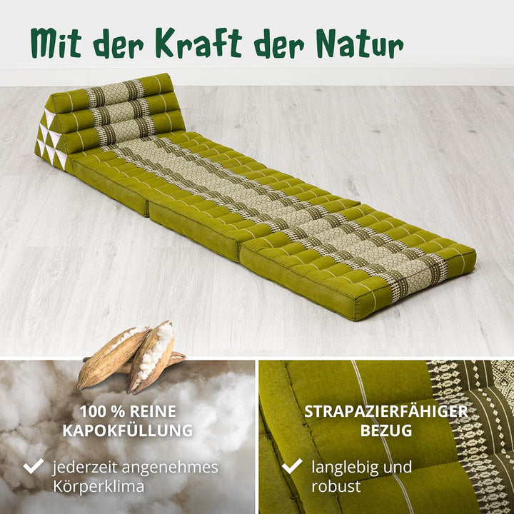 livasia Thaikissen mit 3 Auflagen, Dreieckskissen mit Klappmatratze, Keilkissen Kapok, Rückenkissen