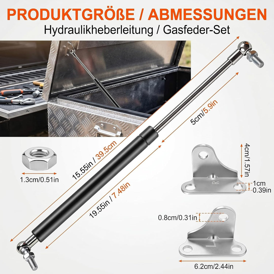 2 Stück Gasdruckfeder, 395mm 200N 20KG Schwerlast Gasfeder Stossdämpfer Gasdruckfedern mit L förmige