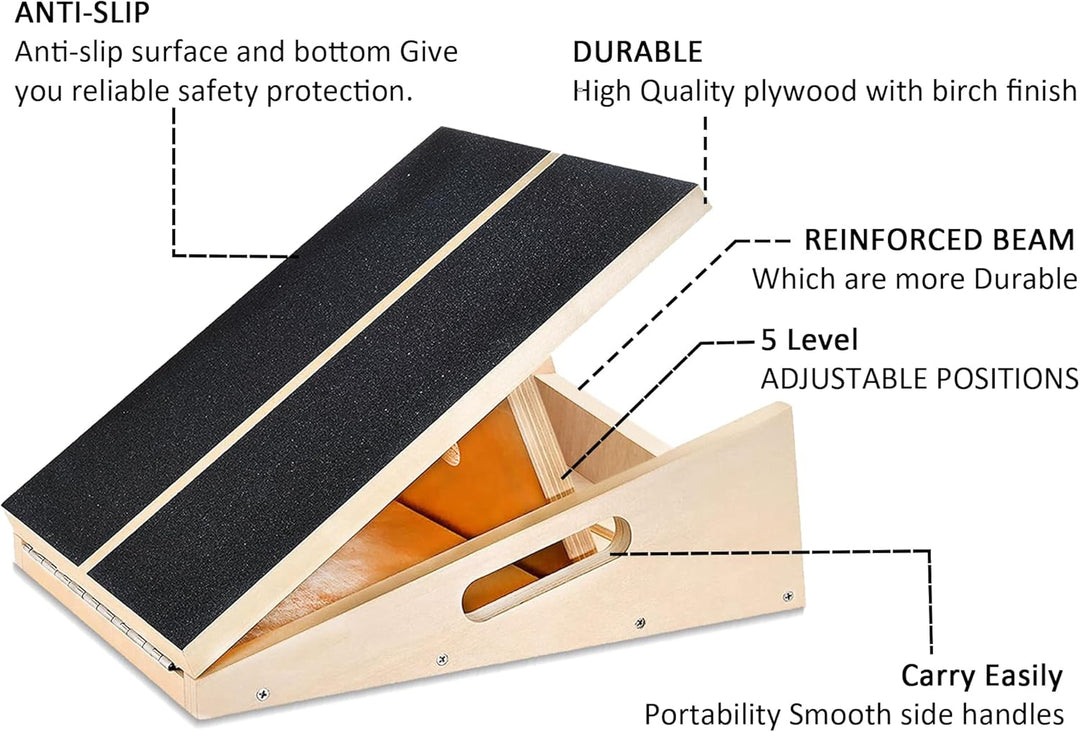 Professionelles Schrägbrett aus Holz, verstellbares Neigungsbrett und Wadendehner, Stretch-Brett - e