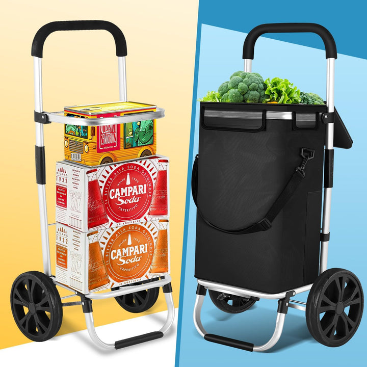 Einkaufstrolley klappbar mit Kühlfach, 40 L Einkaufswagen mit Rollen, abnehmbare Einkaufstasche, Han