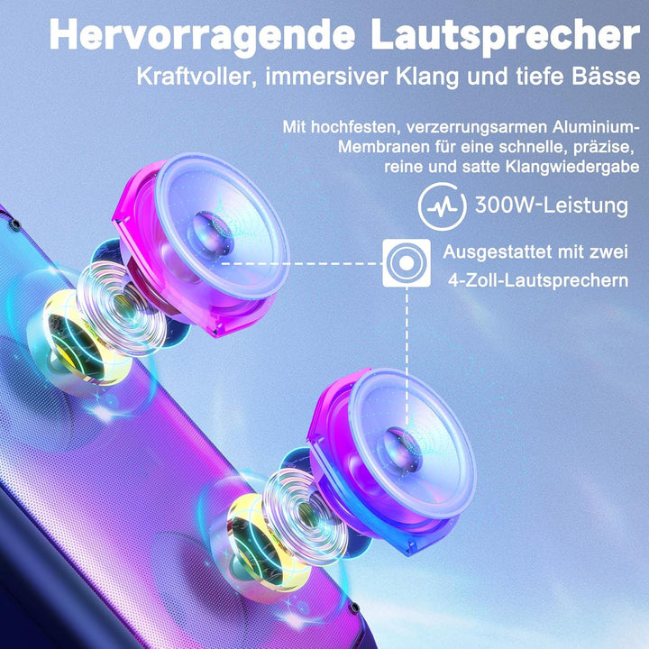 JYX Karaoke Maschine, Karaoke Anlage Mit 2 Mikrofonen, Tragbarer Bluetooth Lautsprecher Mit RGB Lich