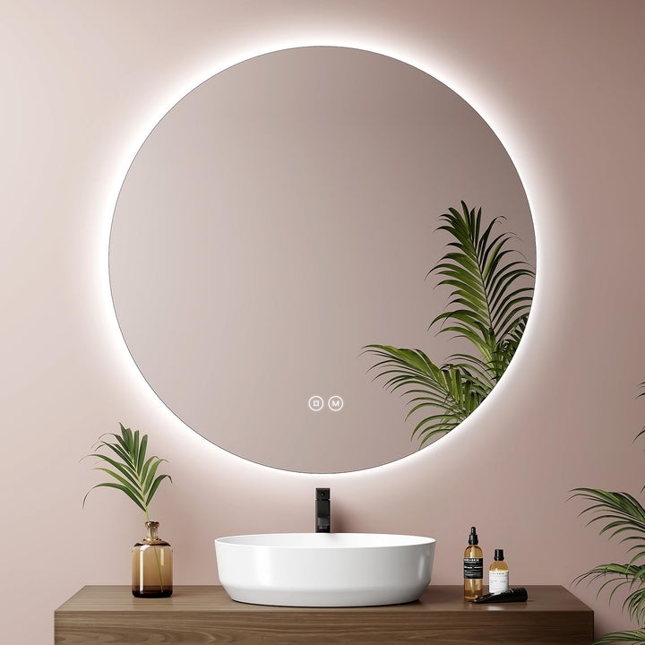 EMKE Runder LED Badspiegel mit Beleuchtung – Badezimmerspiegel 80 cm, 3 Lichtfarben (Warmweiss/Neutr