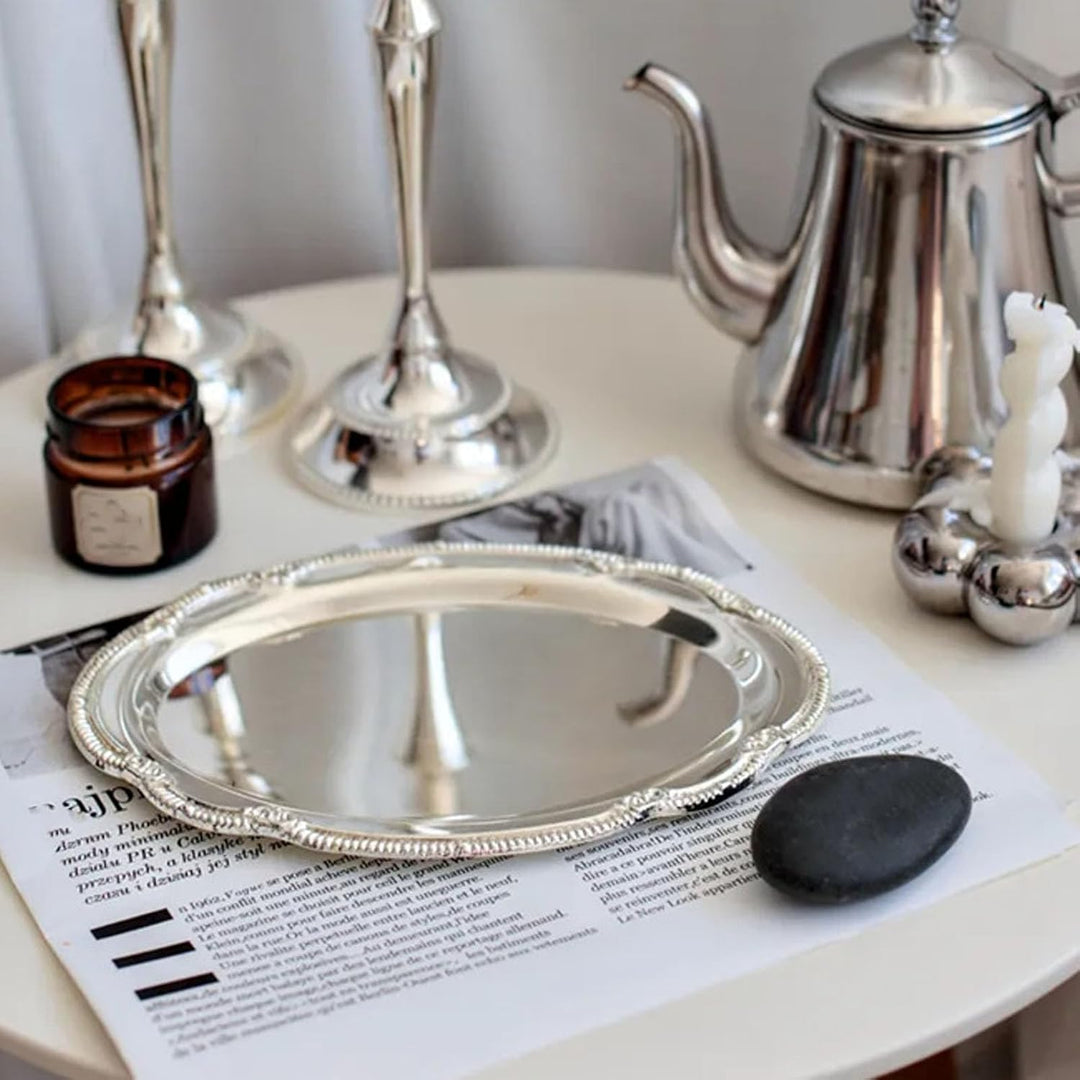 Zerodis Desserttablett, Vintage-Servierplatte aus Metall Im Hofstil mit Gravur, Dekorative Servierpl