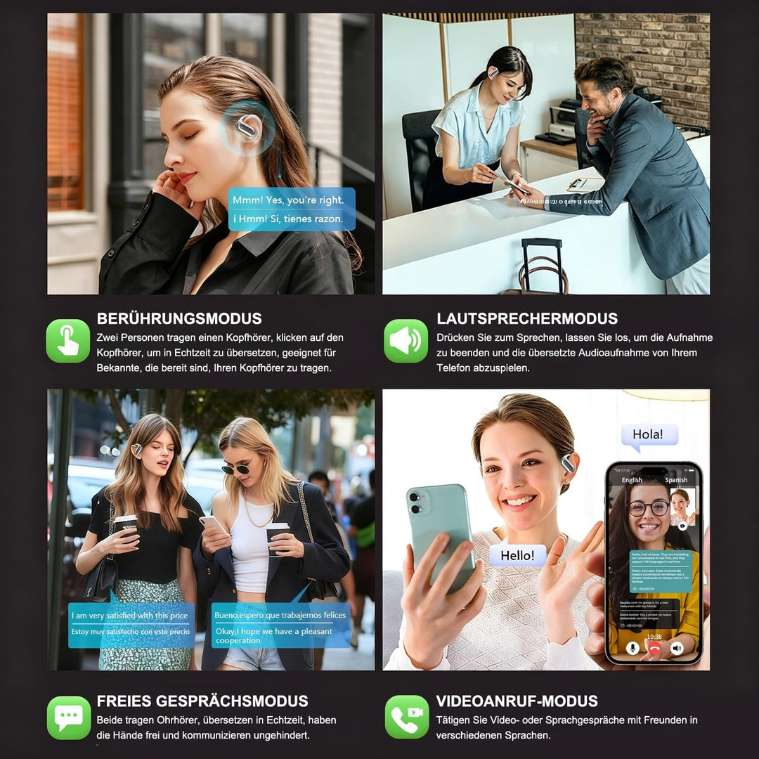 EUQQ KI Übersetzer Kopfhörer Echtzeit 198 Sprachen, 4-in-1 Bluetooth 6.1 Übersetzungskopfhörer 50 St