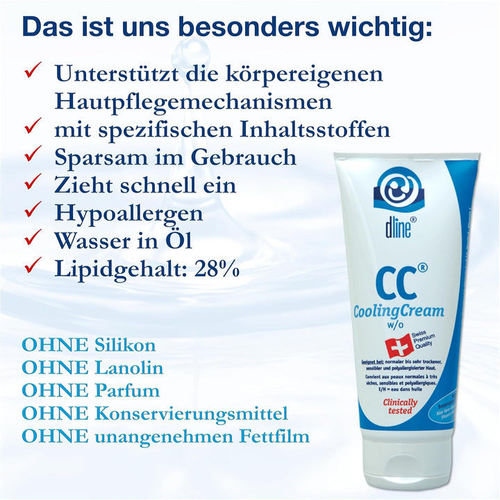 dline CC-CoolingCream | Vom Pflegeprofi für trockene, sensible Haut | 200ml Tube | Feuchtigkeitscrem