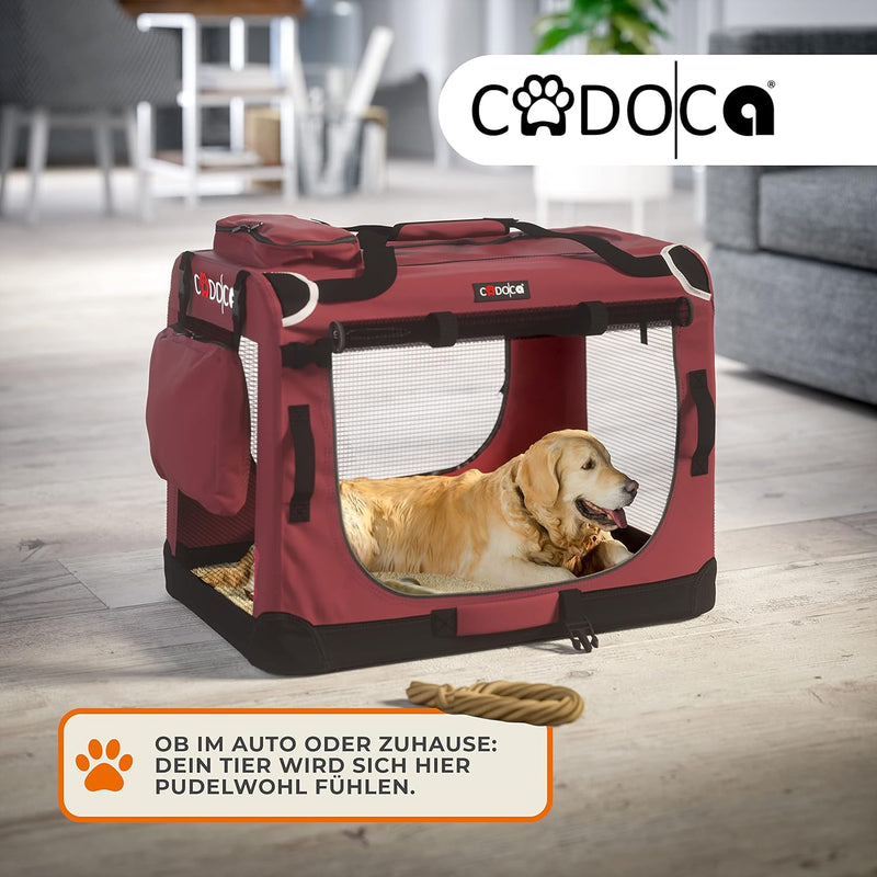 CADOCA® Hundebox faltbar Transportbox L 70x52x50cm robust atmungsaktiv Transporttasche Auto Rückbank