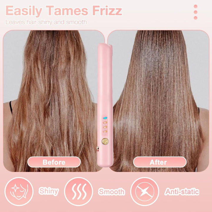 2 In 1 Mini Glätteisen Kabellos und Lockenstab, Hair Straightener, 4 Temperaturen, Wiederaufladbare