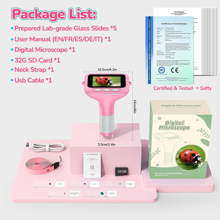 Digitales Mikroskop für Kinder, 7,6 cm (3 Zoll), 1000 x wiederaufladbar, Mini-Taschenlupe, tragbare