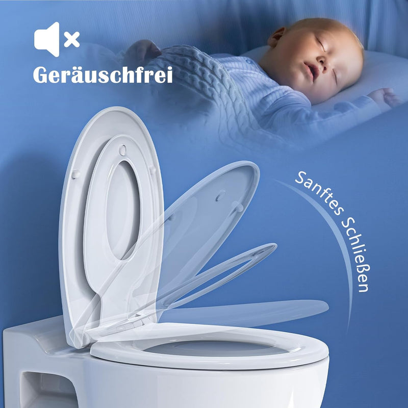 STOREMIC Toilettendeckel mit Absenkautomatik,Klodeckel mit Magnetisch zu befestigenden Toilettensitz