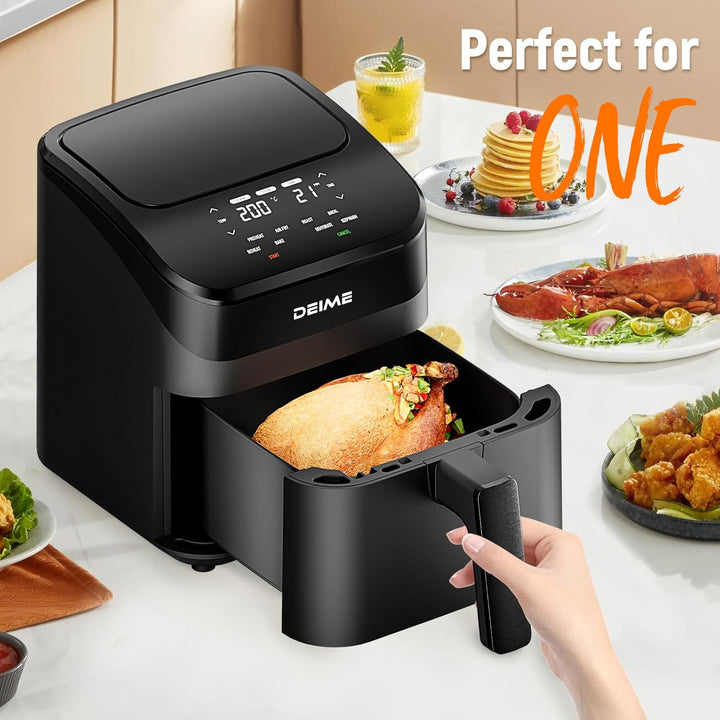 DEIME Heissluftfritteuse, 4,3 l, 8-in-1-Luftfritteuse, digital, platzsparend, kompakt, Backen, Aufwä