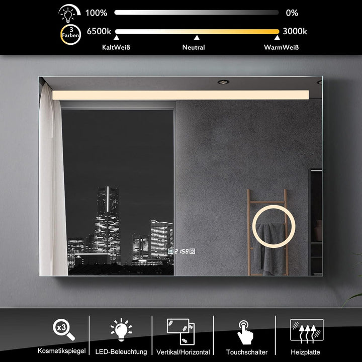 MEESALISA LED Badspiegel 120x80 cm mit Beleuchtung Badezimmer Wandspiegel Antibeschlage Lichtspiegel