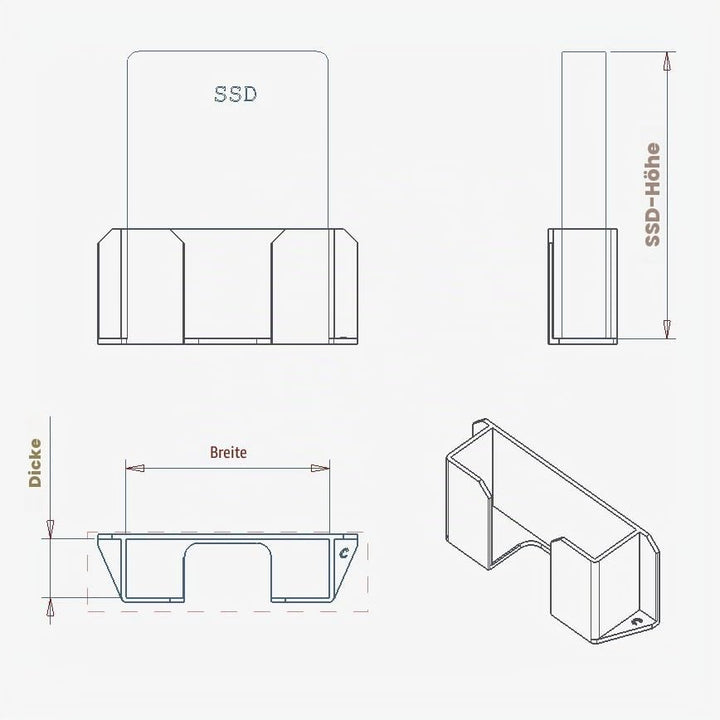 Festplattenhalter mit 3M-Klebefolie zur Wandmontage (Grösse D) – Für externe SSD – Verschiedene Grös