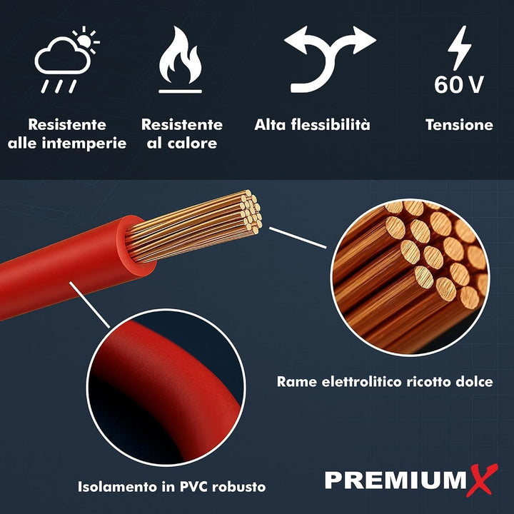 Premium X Fahrzeugleitung FLRY-B 10m 4mm² Rot I Flexible KFZ Kabel Litze I asymmetrisch konstruiert