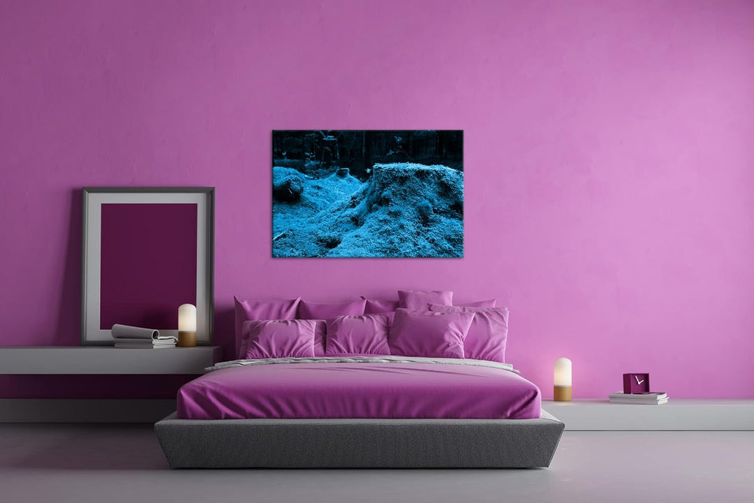 deyoli Moos bedeckter Waldboden Format 100x70 Effekt: Monocrome Blau als Leinwandbild, Motiv fertig