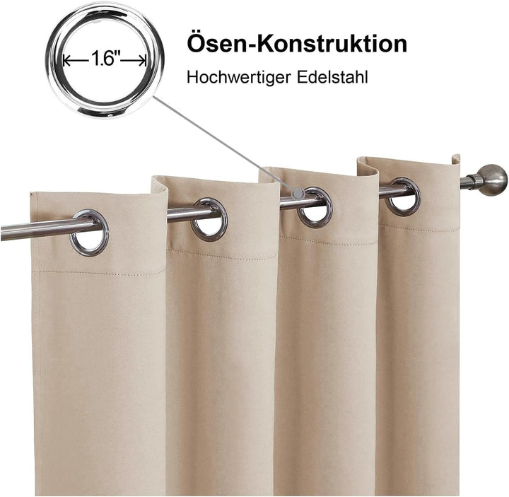 CUCRAF Ösen Kurze Vorhänge Fensterbehandlung Verdunkelungsvorhänge Raumdekoration - H175 x B140cm Be