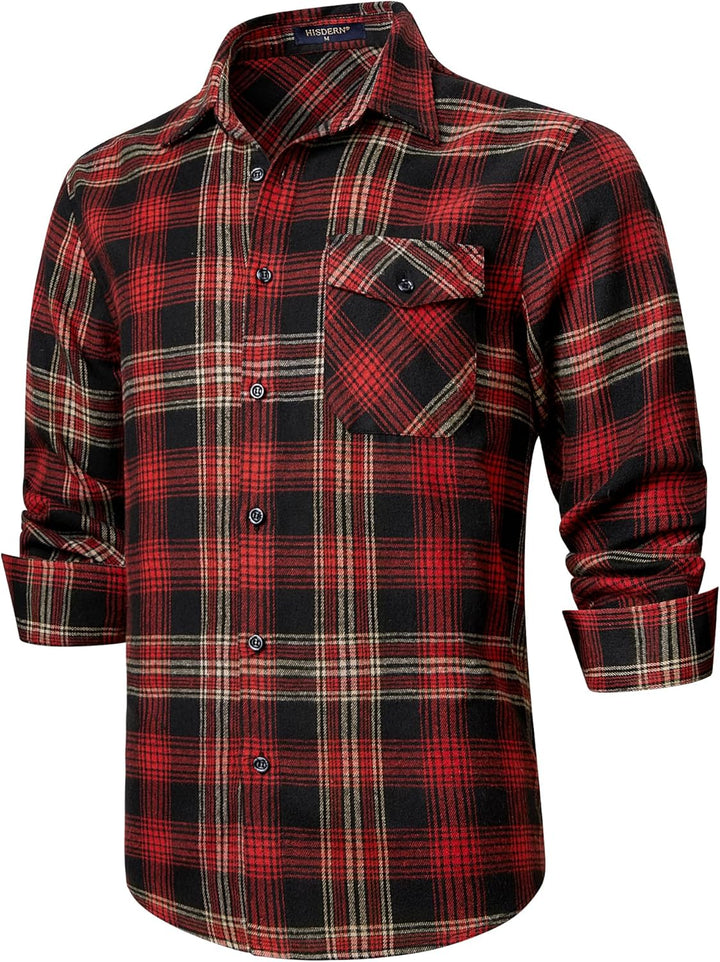 HISDERN Flanellhemd Herren Karierte Hemden Herren Langarm Button Down Baumwolle Holzfällerhemd Regul